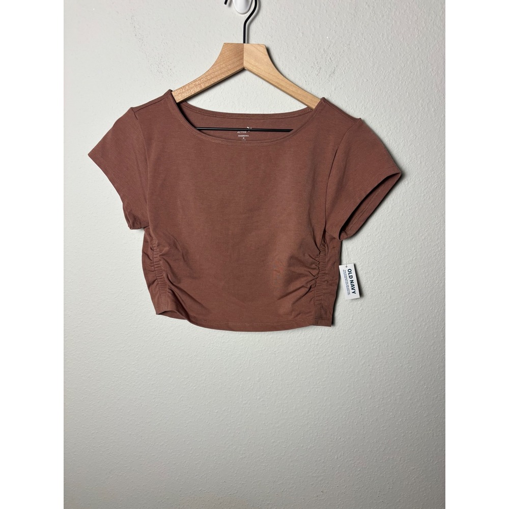 Old Navy Active PowerChill Ruched Side Crop Top Brown Short Sleeve M NWT